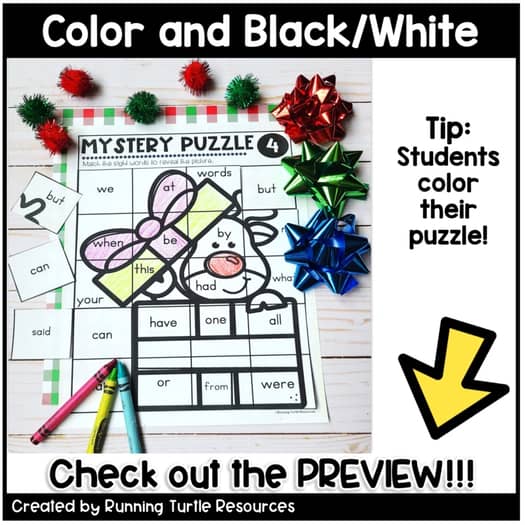 Christmas Mystery Puzzles, December Sight Words