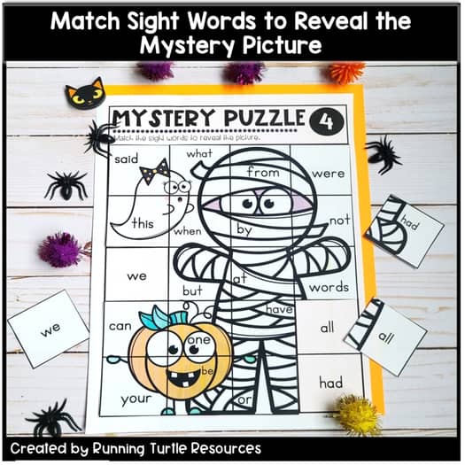 Halloween Sight Word Mystery Puzzle Frys First 100 Words