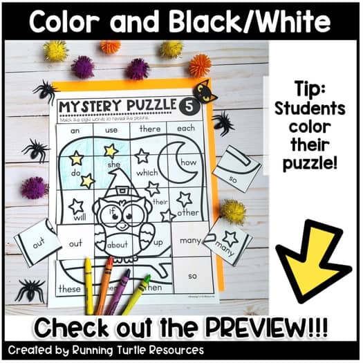 Halloween Sight Word Mystery Puzzle Frys First 100 Words