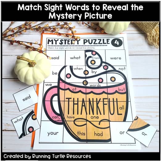 Thanksgiving Sight Word Mystery Puzzles Frys First 100 Words