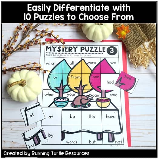 Thanksgiving Sight Word Mystery Puzzles Frys First 100 Words