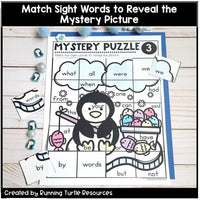 Winter Mystery Puzzles, 1st Grade and Kindergarten Sight Word Puzzles, January