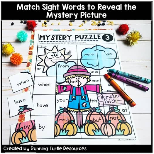 Fall Sight Word Mystery Puzzles