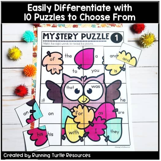 Fall Sight Word Mystery Puzzles