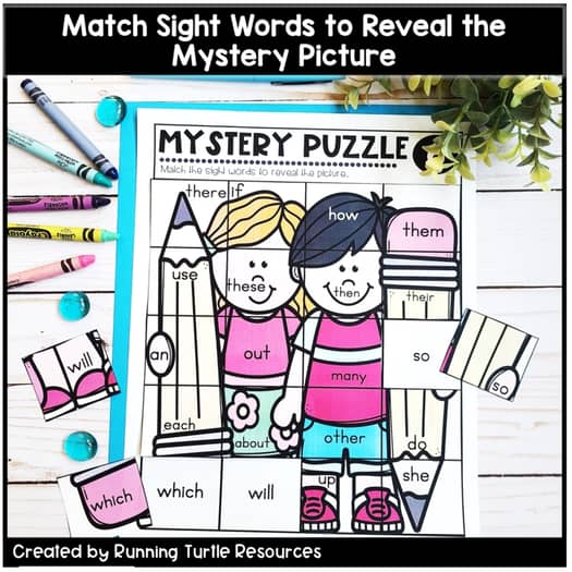 Back to School Mystery Puzzles, 1st Grade Beginning of the Year Sight Words