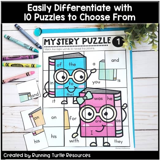 Back to School Mystery Puzzles, 1st Grade Beginning of the Year Sight Words