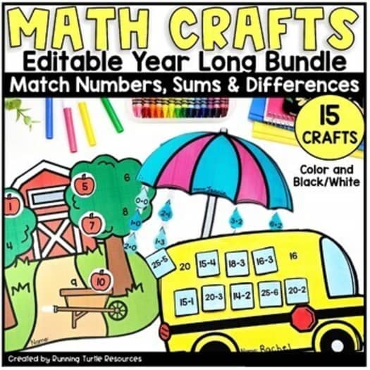 Monthly Math Crafts Bundle, Kindergarten Math Crafts, Bulletin Board Activities
