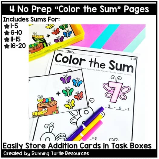 Butterfly Addition Count and Color Kindergarten Math