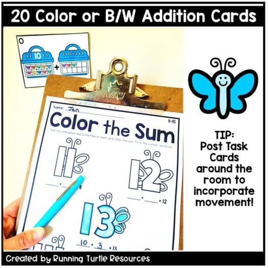 Butterfly Addition Count and Color Kindergarten Math