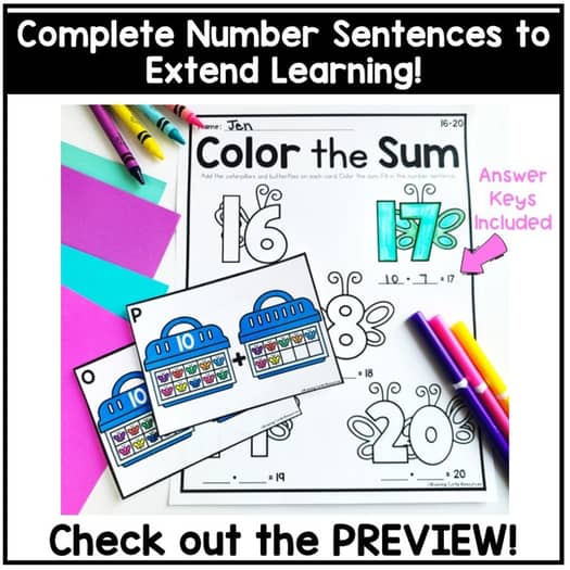 Butterfly Addition Count and Color Kindergarten Math
