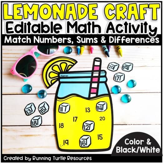 Summer Math Craft, Lemonade Craft l Number Matching