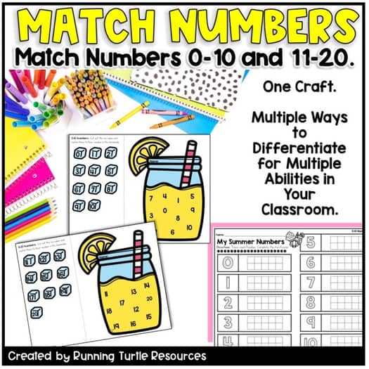 Summer Math Craft, Lemonade Craft l Number Matching