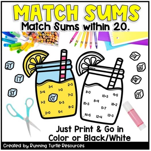 Summer Math Craft, Lemonade Craft l Number Matching