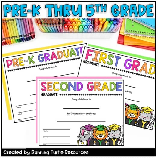Graduation Certificates Preschool - 5th Grade Editable