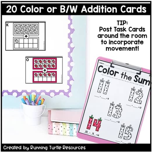 Summer Addition Strawberry Count and Color Kindergarten Math