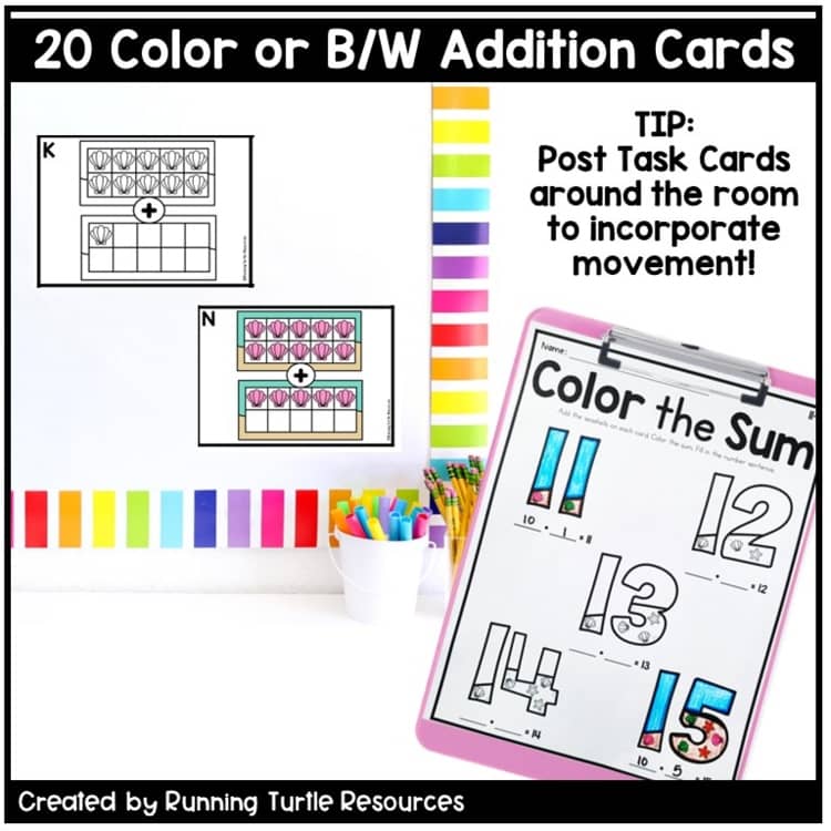 Beach Math Summer Addition Count and Color Kindergarten Math