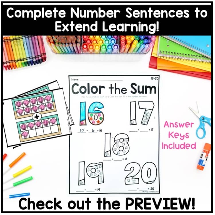 Beach Math Summer Addition Count and Color Kindergarten Math
