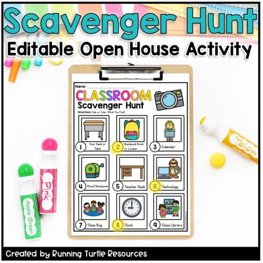 Classroom Scavenger Hunt for Open House, Meet the Teacher or First Day of School