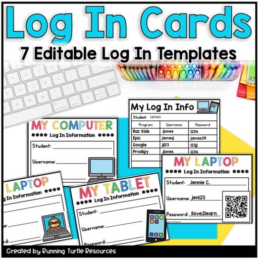 Editable Student Login Cards with Optional QR Code