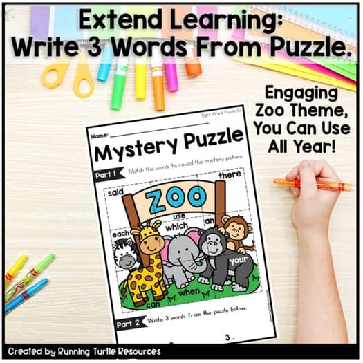 Sight Word Mystery Picture Puzzle with Fry Sight Words NO PREP