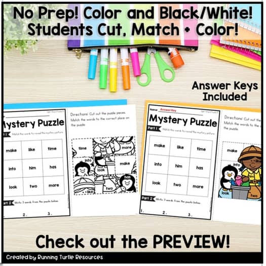 Sight Word Mystery Picture Puzzle with Fry Sight Words NO PREP