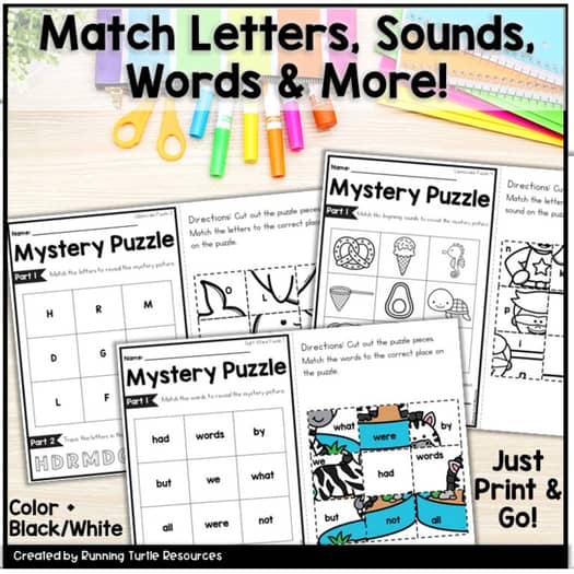 Phonics Mystery Puzzles Kindergarten Phonics No Prep GROWING BUNDLE