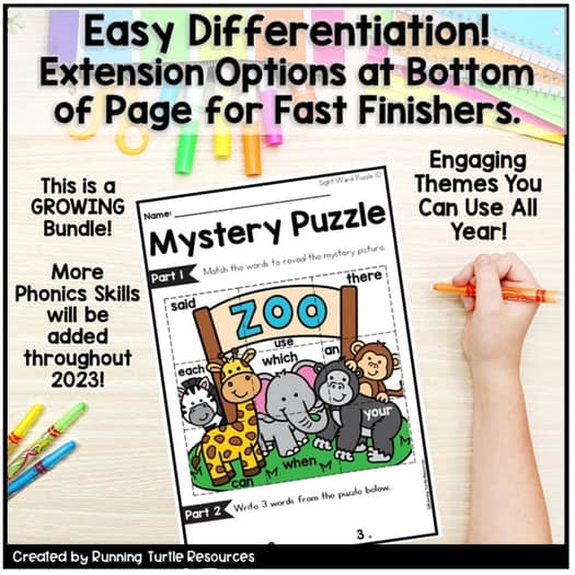 Phonics Mystery Puzzles Kindergarten Phonics No Prep Bundle