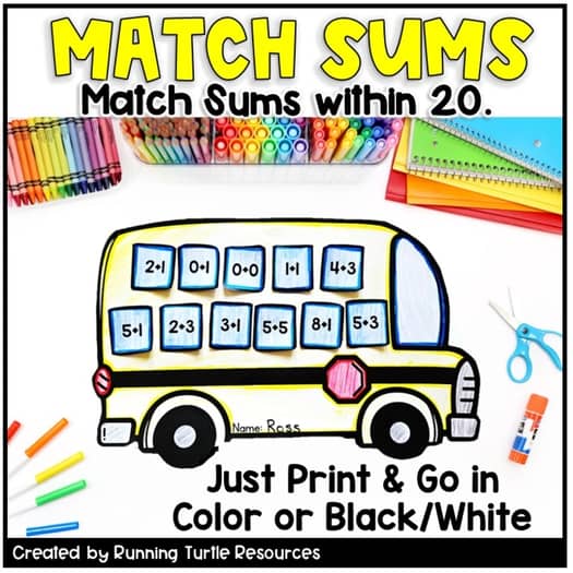 Back to School Math Craft l Number Matching Bus Craft l First Day of School