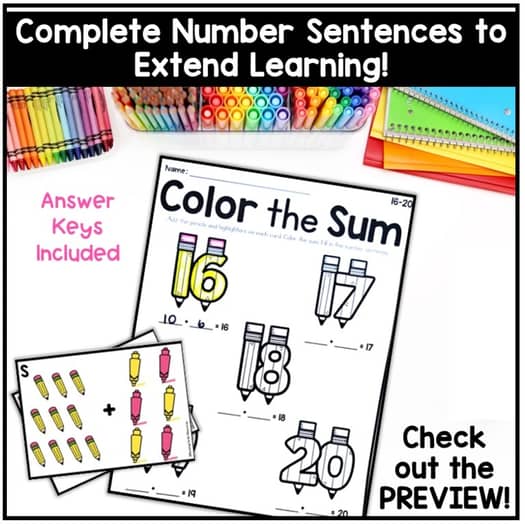 Add and Color Back to School Kindergarten Addition Count the Room