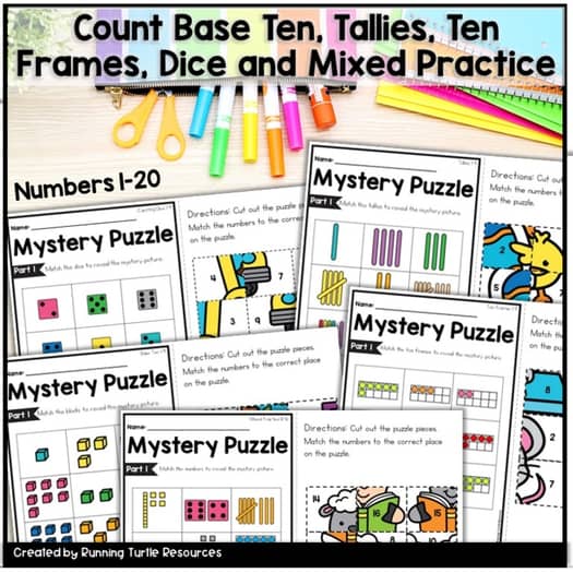 Counting to 20 Mystery Puzzles Kindergarten Early Finishers