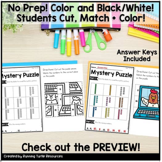 Counting to 20 Mystery Puzzles Kindergarten Early Finishers
