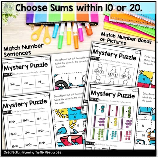 Addition Mystery Puzzles Kindergarten Early Finishers Number Bonds