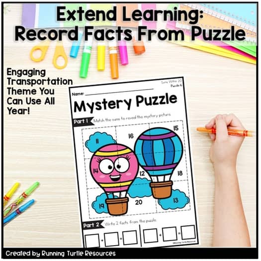 Addition Mystery Puzzles Kindergarten Early Finishers Number Bonds