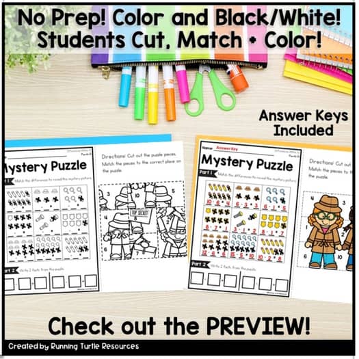 Subtraction Mystery Puzzles Kindergarten Math Worksheets
