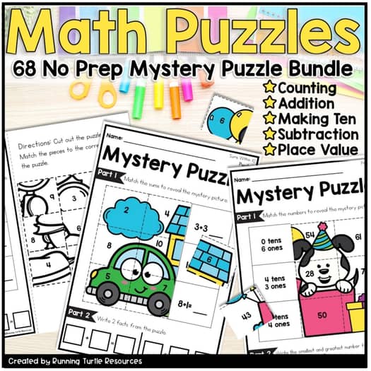 Mystery Picture Math Puzzles, Kindergarten Math Centers