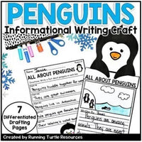 Promotional Image for an All About Penguins Writing Craft in which students use writing templates to write and draw facts about penguins