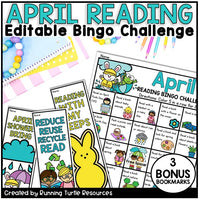 April Reading Bingo Challenge with colorful design and text