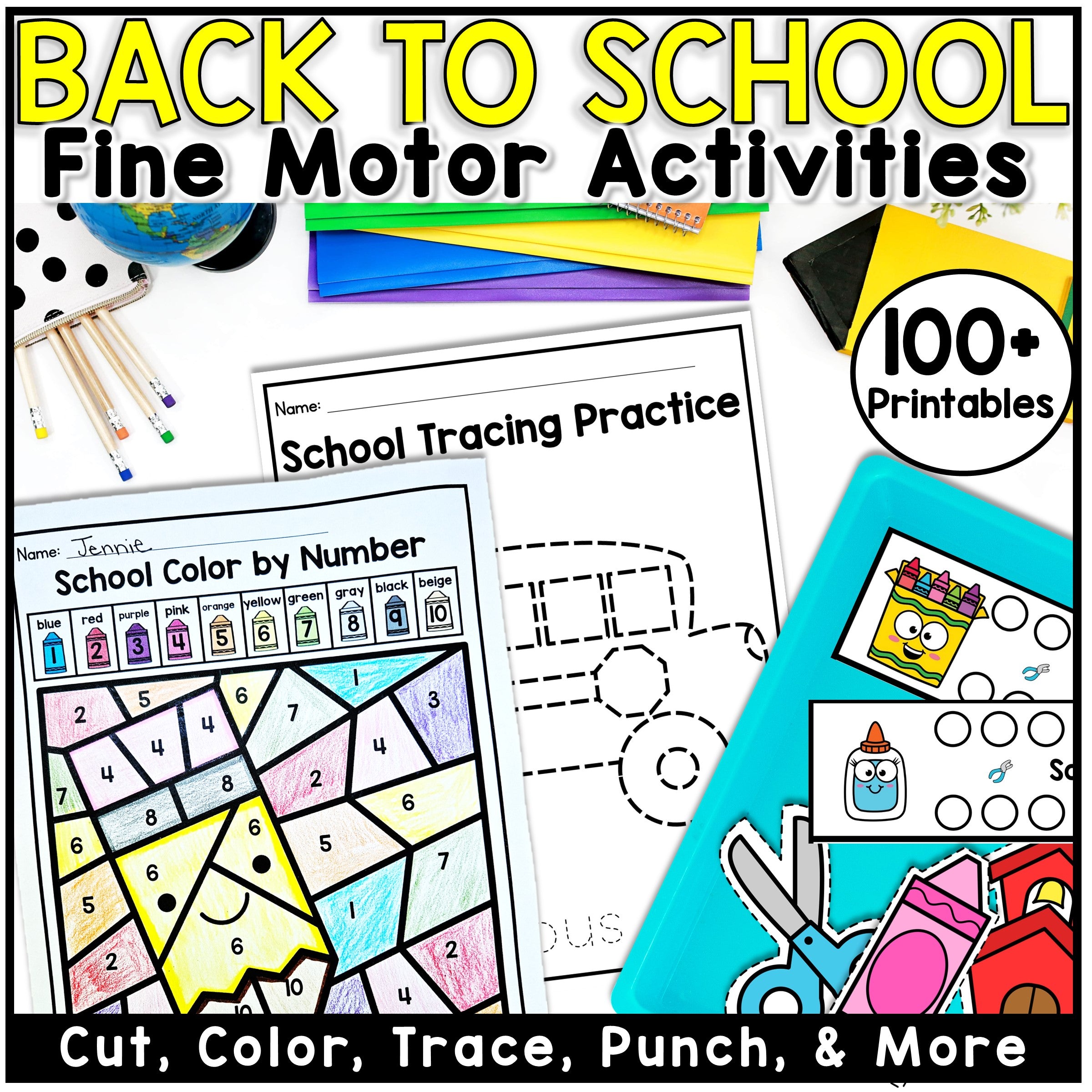 Educational materials for back-to-school fine motor activities with printables and stationery items.
