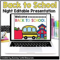Promotional Image of a computer with a Welcome Back to School slide to welcome parents and guardians into the classroom
