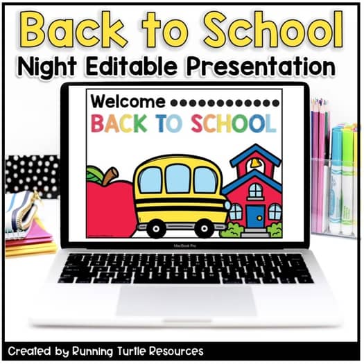 Promotional Image of a computer with a Welcome Back to School slide to welcome parents and guardians into the classroom