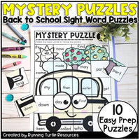 Promotional image of a sight word puzzle with a school bus and some crayons