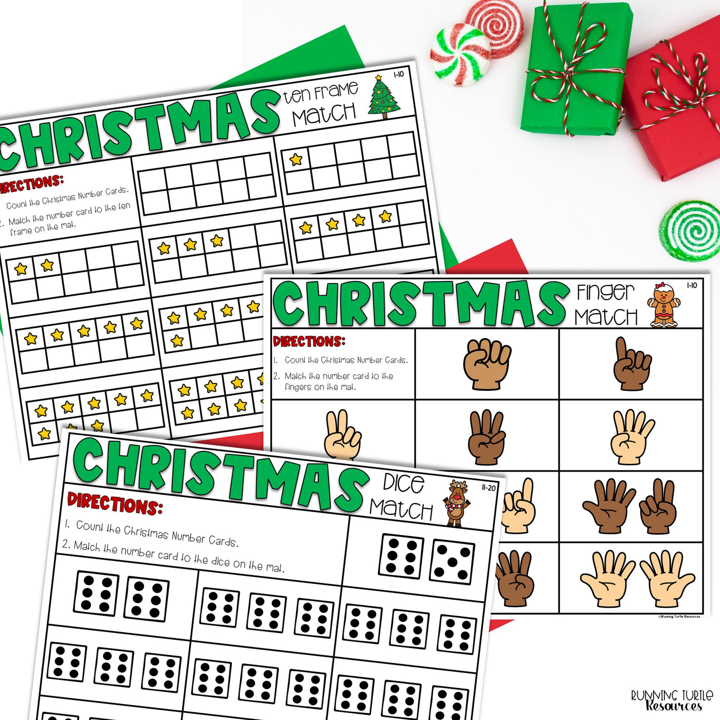 Christmas Number Match Count and Cover Task Cards
