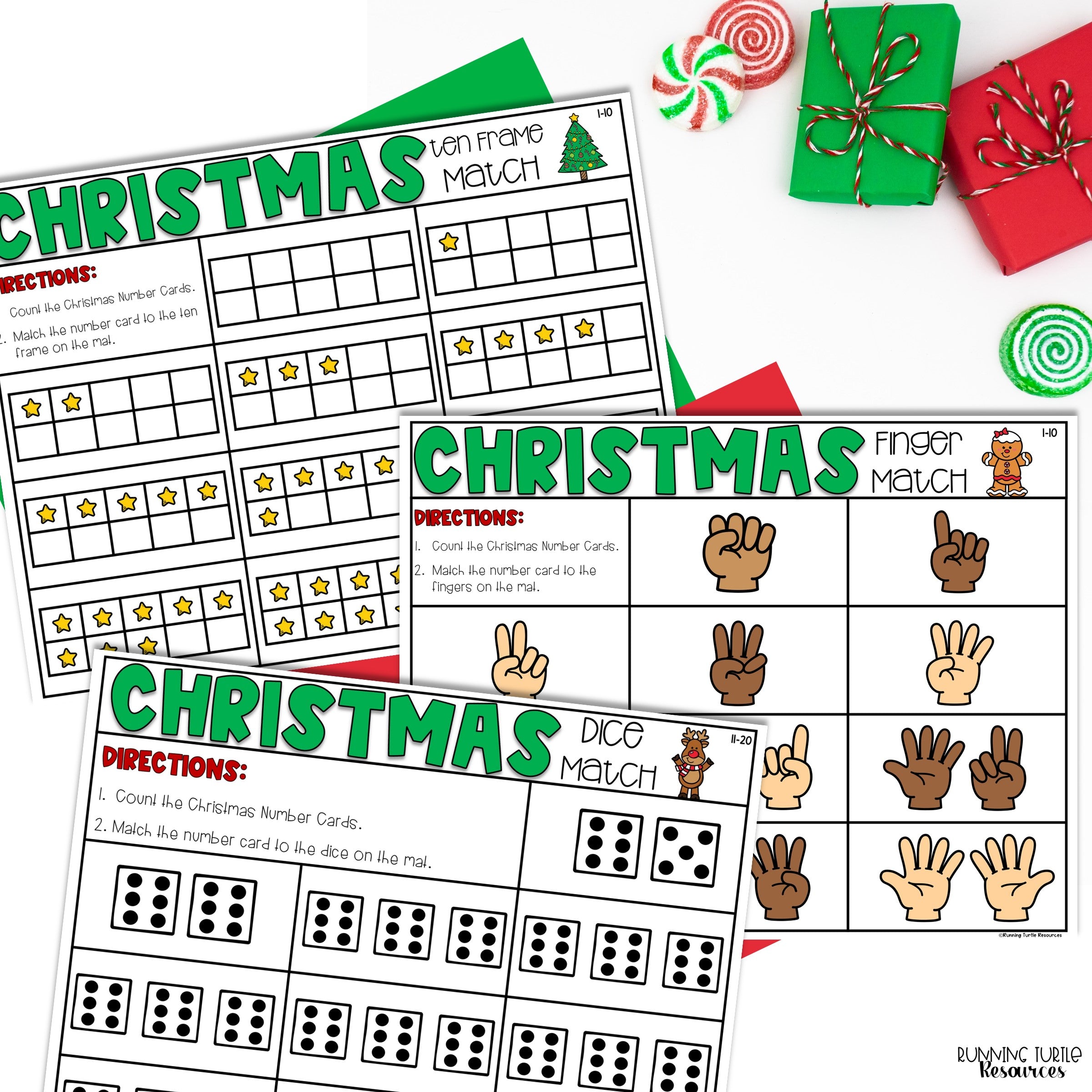 Christmas Number Match Count and Cover Task Cards