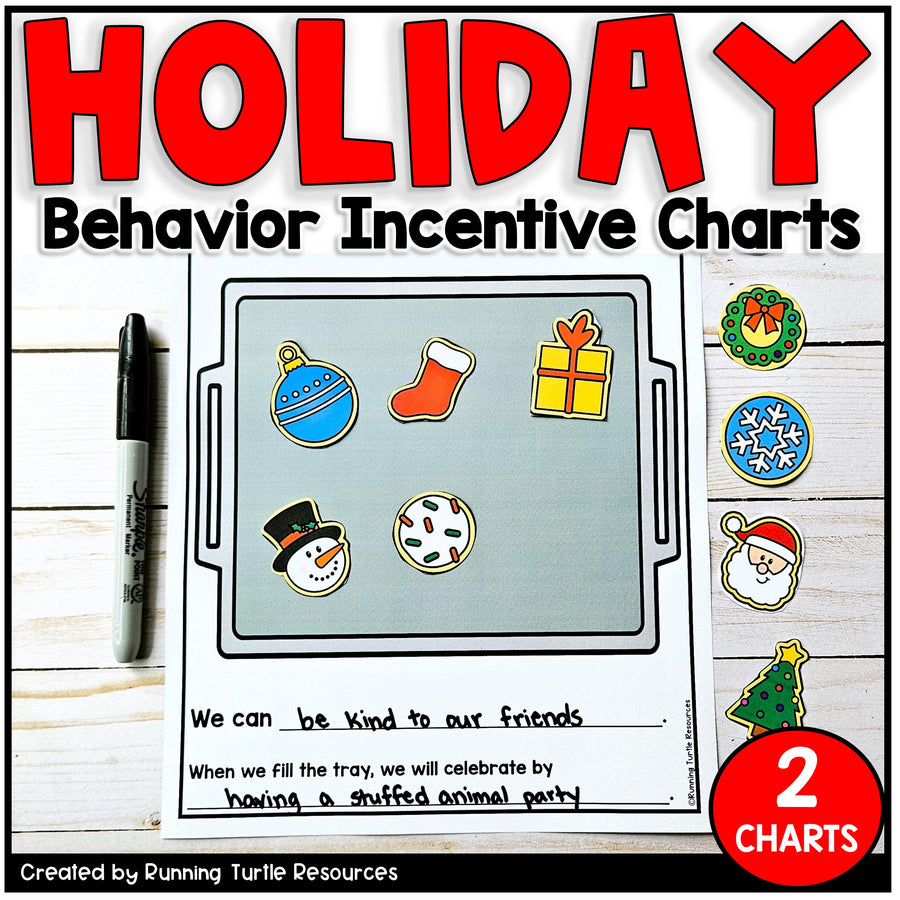 A reward chart with a Santa Claus design, titled 'Holiday Behavior Incentive Chart', meant for managing classroom behavior with a festive twist.