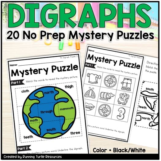 Promotional Image of a cut and paste digraph puzzle for 1st grade students