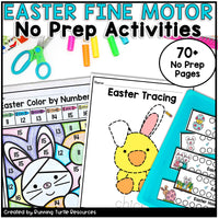 Easter-themed fine motor skill activities with coloring, tracing, and number recognition for children.
