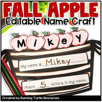 Name craft with fall-themed apples and text, featuring the name 'Mikey'.
