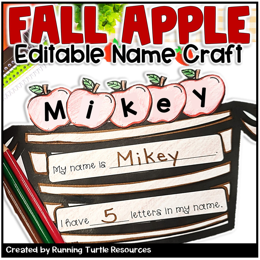 Name craft with fall-themed apples and text, featuring the name 'Mikey'.