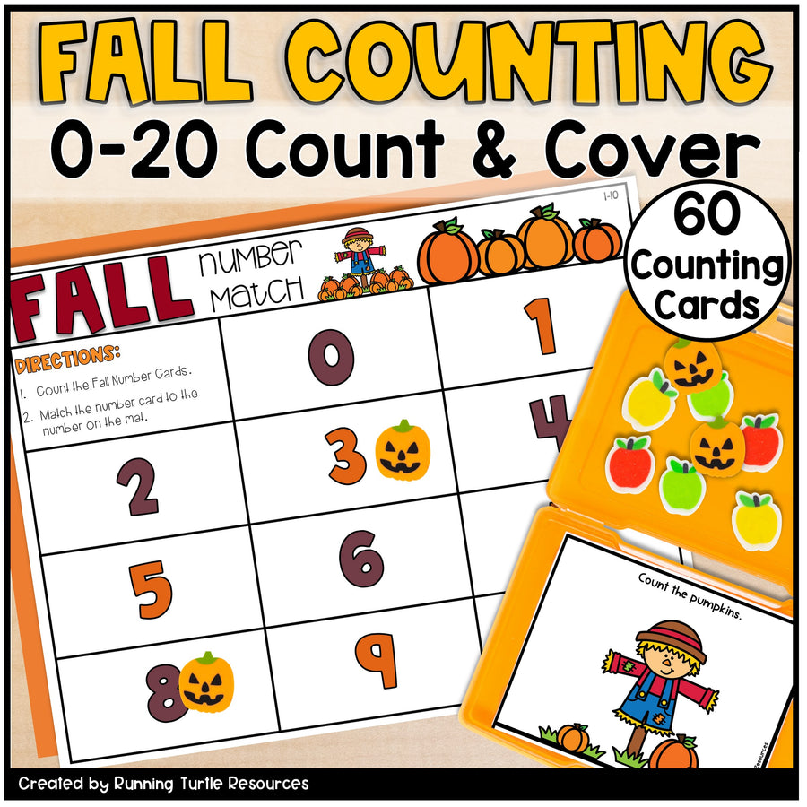 Fall-themed counting activity with number matching and counting cards.