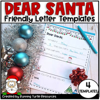Dear Santa Friendly Letter Templates with Christmas decorations on a wooden surface